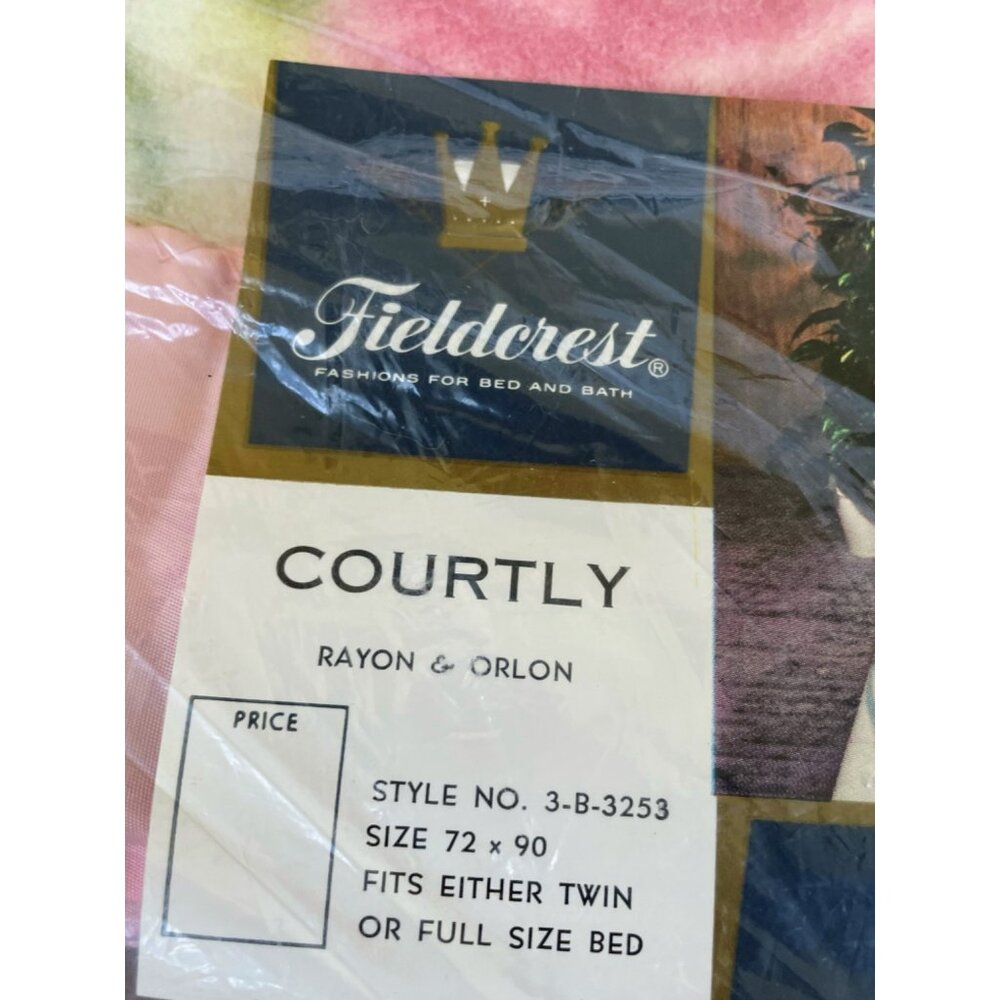 Vintage 1950s FieldCrest Blanket NOS Shabby Roses Vines 72x90" Rayon Blend - Picture 14 of 15